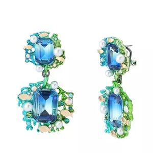 Betsey Johnson Mermaid Jewels Double drop Blue and Green Gemstone Earrings
